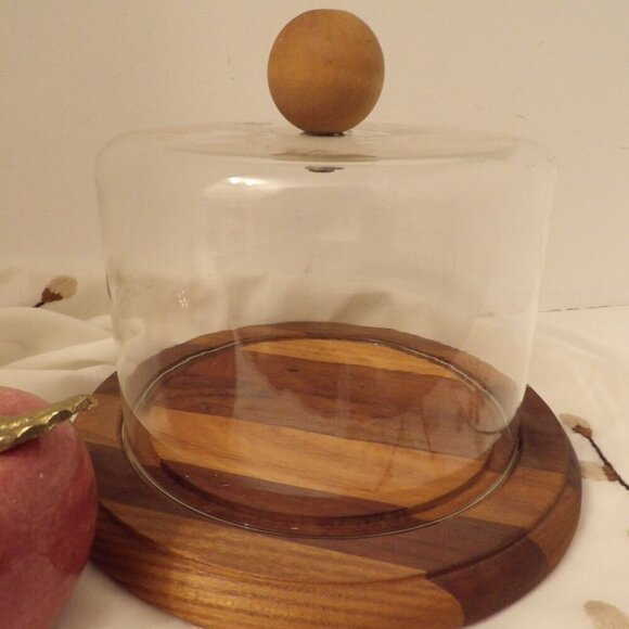 WOODEN Cheese Tray with Glass Dome - Picture 2 of 4